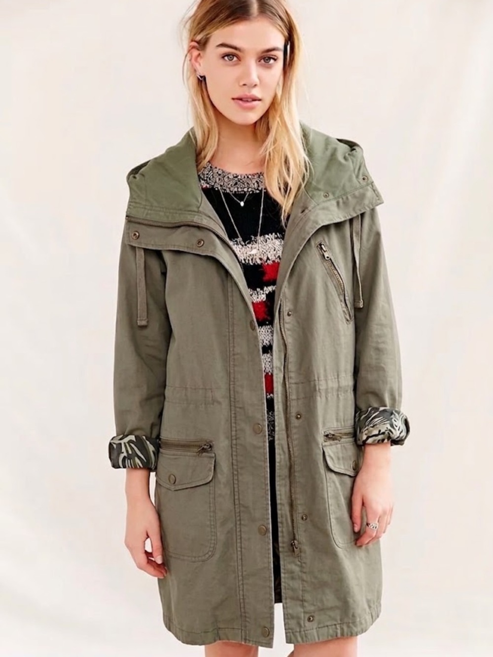 Suzy Shier Olive Utility Field Jacket with Hood